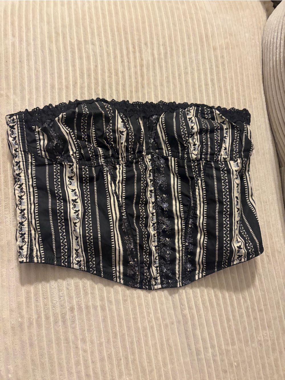 Out from under Black and White Striped Lace-Trim Shorts